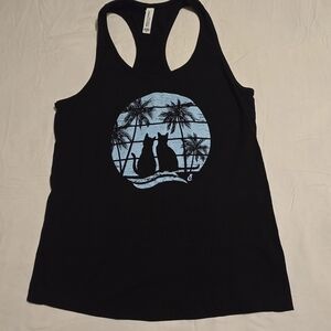 Bella Canvas Black Tank Top with Blue Cat and Palm Design